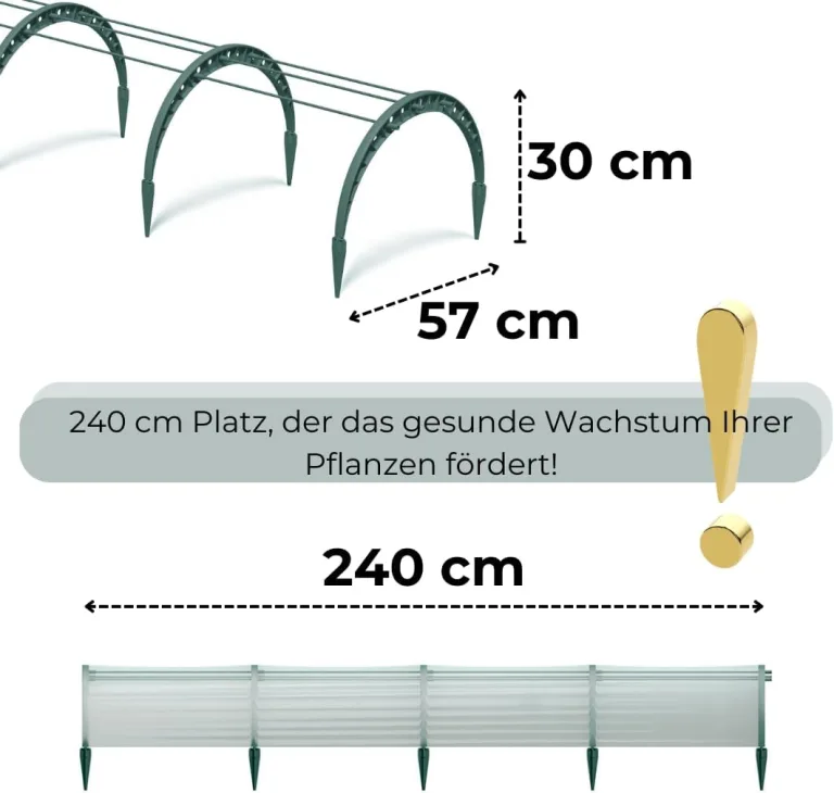 Pflanztunnel Gartentunnel Treibhaus Tomatenhaus Tunnelbögen 2 Größen (Grün, 2,40m) – Bild 3