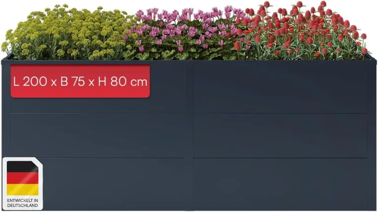 STEELSØN Icarus Hochbeet aus Metall – Pflanzenbeet in Anthrazit für Garten & Balkon – Pflanzenkübel mit offener Bodenstruktur stabil & wetterfest – Gartenbeet für Blumen, Gemüse, Obst – 200x75x80 cm – Bild 1