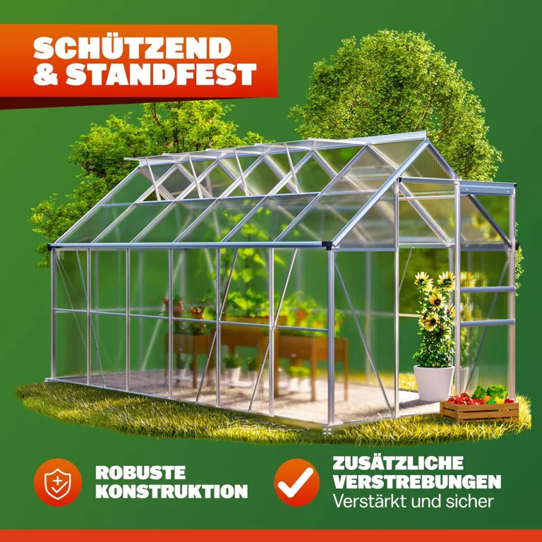 GARDEBRUK® Gewächshaus Aluminium 7,2m² 380x190cm inkl. 4 Dachfenster Tomatenhaus Treibhaus Anzuchthaus Garten Frühbeet Pflanzenhaus Aufzucht 11,73m³ – Bild 7