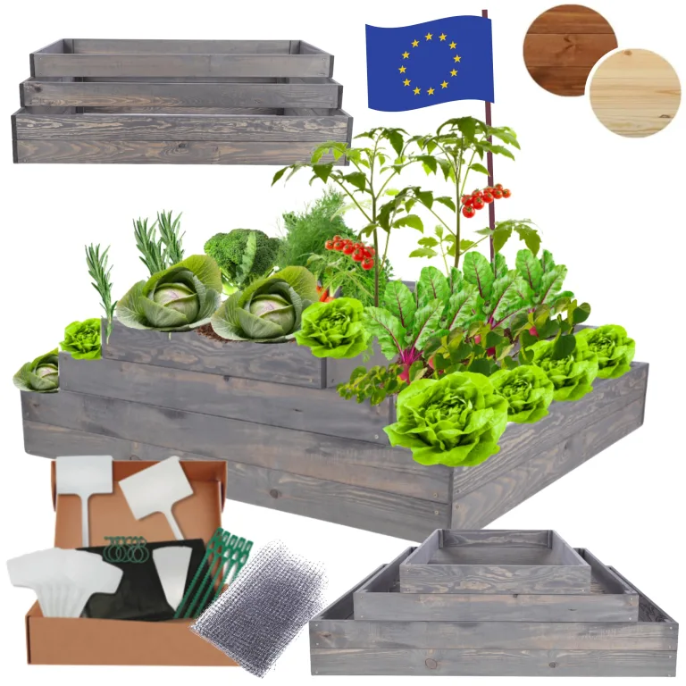 Hochbeet Holz, Kräuterbeet, Gartenbeet, Pflanzbeet, Blumenbeet, Stufenbeet, für Garten und Terrasse, Kiefernholz, Massivholz, höhenverstellbar, Abmessungen 36x117x100 cm, Farbe: Grau – Bild 1