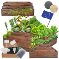 Hochbeet Holz, Kräuterbeet, Gartenbeet, Pflanzbeet, Blumenbeet, Stufenbeet, für Garten und Terrasse, Kiefernholz, Massivholz, höhenverstellbar, Abmessungen 45x117x120 cm, Farbe: Braun - Thumbnail 1