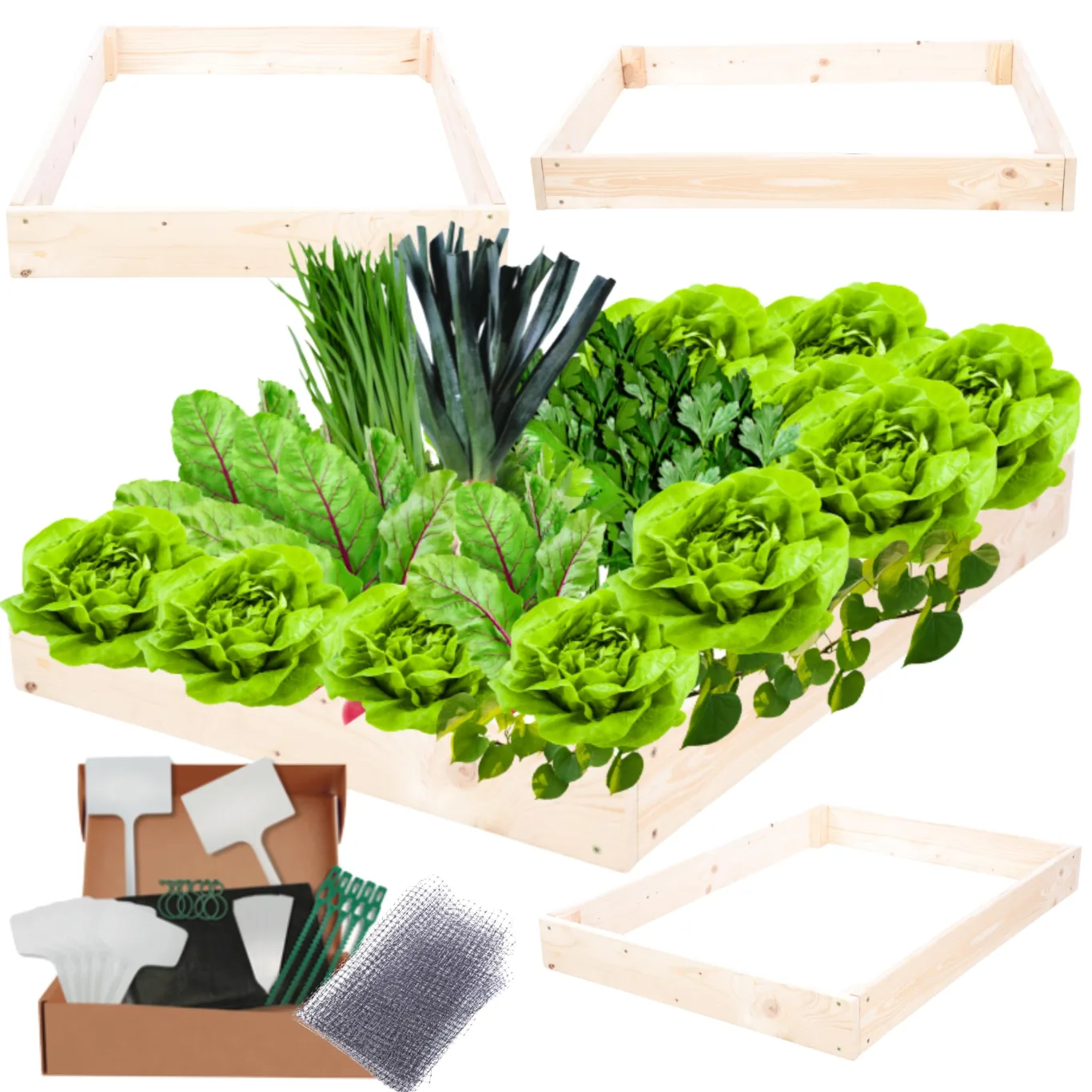 Hochbeet Holz, Kräuterbeet, Gartenbeet, Pflanzbeet, Blumenbeet, Stufenbeet, für Garten und Terrasse, Kiefernholz, Massivholz, höhenverstellbar, Abmessungen 9x90x120 cm, Farbe: Natur - Bild 1