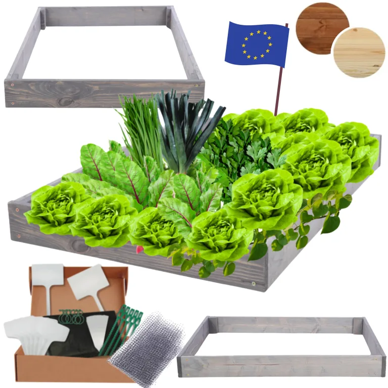 Hochbeet Holz, Kräuterbeet, Gartenbeet, Pflanzbeet, Blumenbeet, Stufenbeet, für Garten und Terrasse, Kiefernholz, Massivholz, höhenverstellbar, Abmessungen 9x90x120 cm, Farbe: Grau – Bild 1