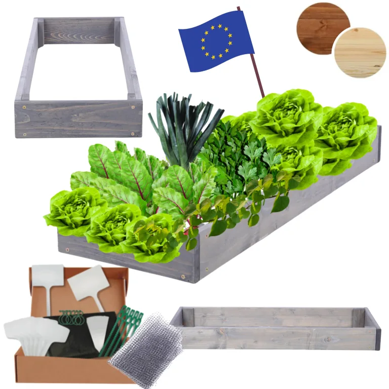 Hochbeet Holz, Kräuterbeet, Gartenbeet, Pflanzbeet, Blumenbeet, Stufenbeet, für Garten und Terrasse, Kiefernholz, Massivholz, höhenverstellbar, Abmessungen 9x30x90 cm, Farbe: Grau – Bild 1