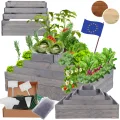 Hochbeet Holz, Kräuterbeet, Gartenbeet, Pflanzbeet, Blumenbeet, Stufenbeet, für Garten und Terrasse, Kiefernholz, Massivholz, höhenverstellbar, Abmessungen 54x117x120 cm, Farbe: Grau - Thumbnail 1