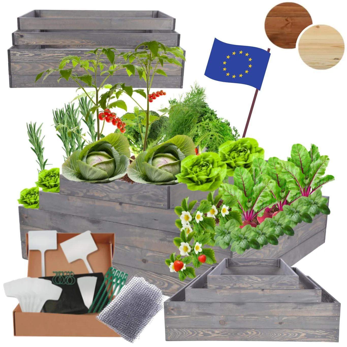Hochbeet Holz, Kräuterbeet, Gartenbeet, Pflanzbeet, Blumenbeet, Stufenbeet, für Garten und Terrasse, Kiefernholz, Massivholz, höhenverstellbar, Abmessungen 45x117x120 cm, Farbe: Grau - Bild 1