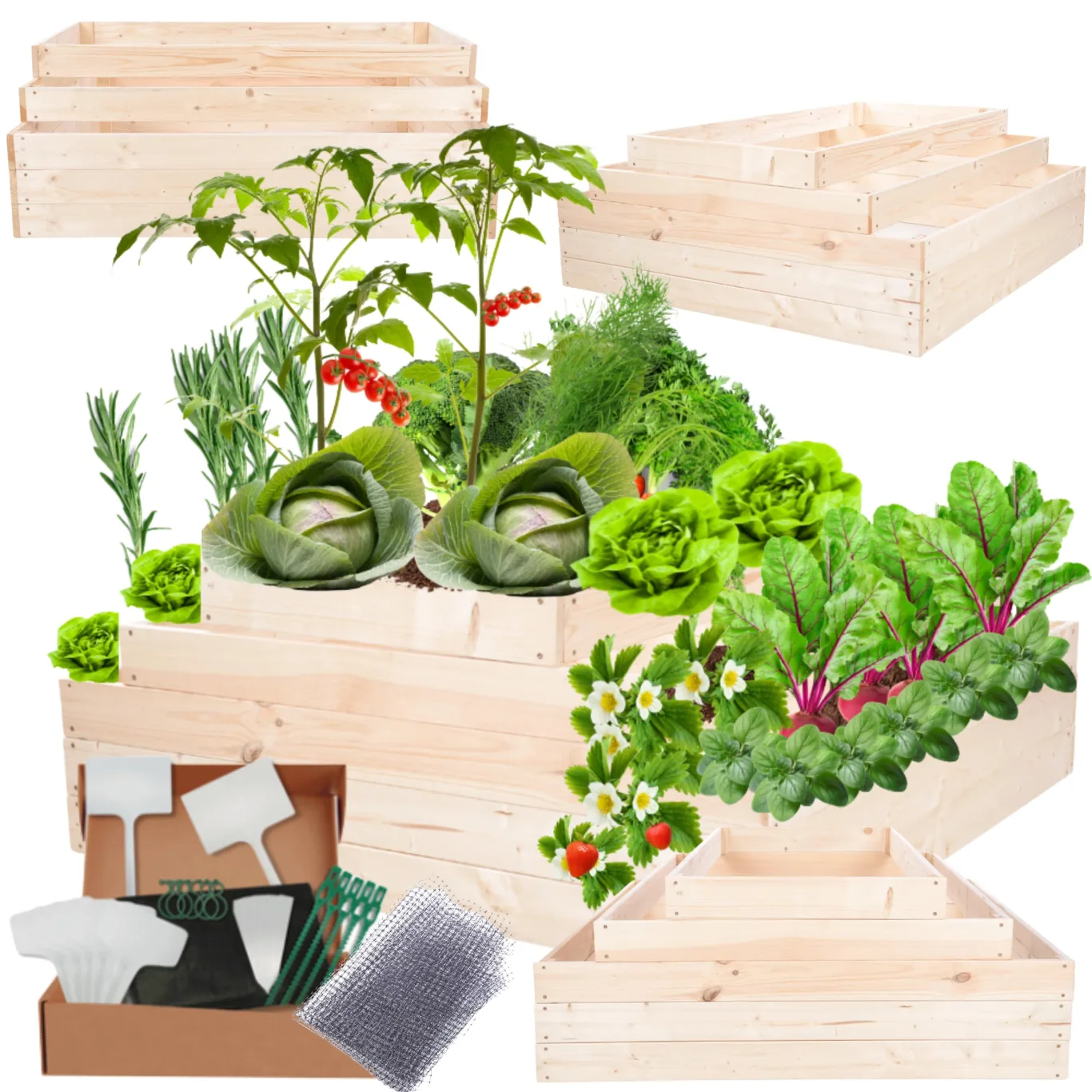 Hochbeet Holz, Kräuterbeet, Gartenbeet, Pflanzbeet, Blumenbeet, Stufenbeet, für Garten und Terrasse, Kiefernholz, Massivholz, höhenverstellbar, Abmessungen 45x117x120 cm, Farbe: Natur - Bild 1