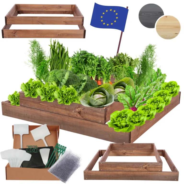 Hochbeet Holz, Kräuterbeet, Gartenbeet, Pflanzbeet, Blumenbeet, Stufenbeet, für Garten und Terrasse, Kiefernholz, Massivholz, höhenverstellbar, Abmessungen 18x90x80 cm, Farbe: Braun – Bild 1
