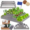 Hochbeet Holz, Kräuterbeet, Gartenbeet, Pflanzbeet, Blumenbeet, Stufenbeet, für Garten und Terrasse, Kiefernholz, Massivholz, höhenverstellbar, Abmessungen 27x90x60 cm, Farbe: Grau - Thumbnail 1