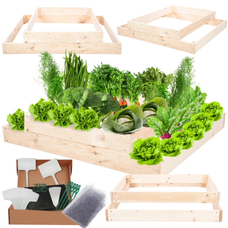 Hochbeet Holz, Kräuterbeet, Gartenbeet, Pflanzbeet, Blumenbeet, Stufenbeet, für Garten und Terrasse, Kiefernholz, Massivholz, höhenverstellbar, Abmessungen 18x90x80 cm, Farbe: Natur – Bild 1