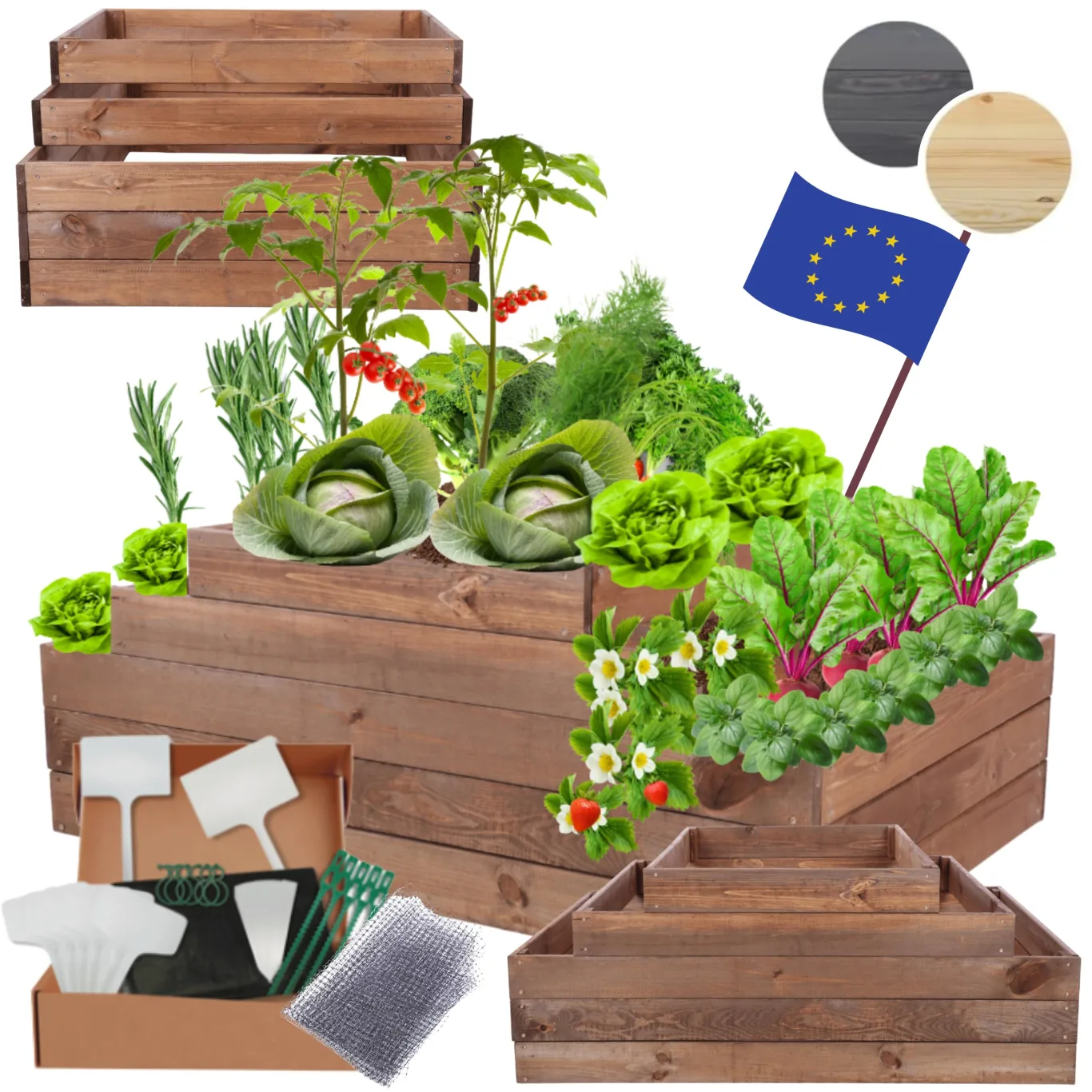 Hochbeet Holz, Kräuterbeet, Gartenbeet, Pflanzbeet, Blumenbeet, Stufenbeet, für Garten und Terrasse, Kiefernholz, Massivholz, höhenverstellbar, Abmessungen 45x117x80 cm, Farbe: Braun - Bild 1