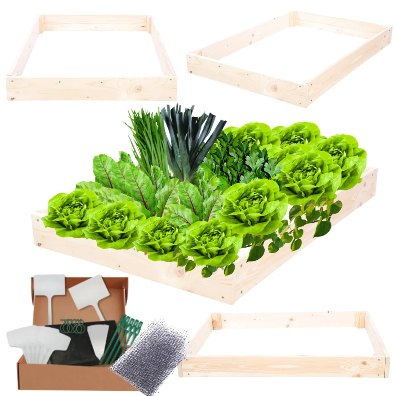 Hochbeet Holz, Kräuterbeet, Gartenbeet, Pflanzbeet, Blumenbeet, Stufenbeet, für Garten und Terrasse, Kiefernholz, Massivholz, höhenverstellbar, Abmessungen 9x60x100 cm, Farbe: Natur - Bild 1