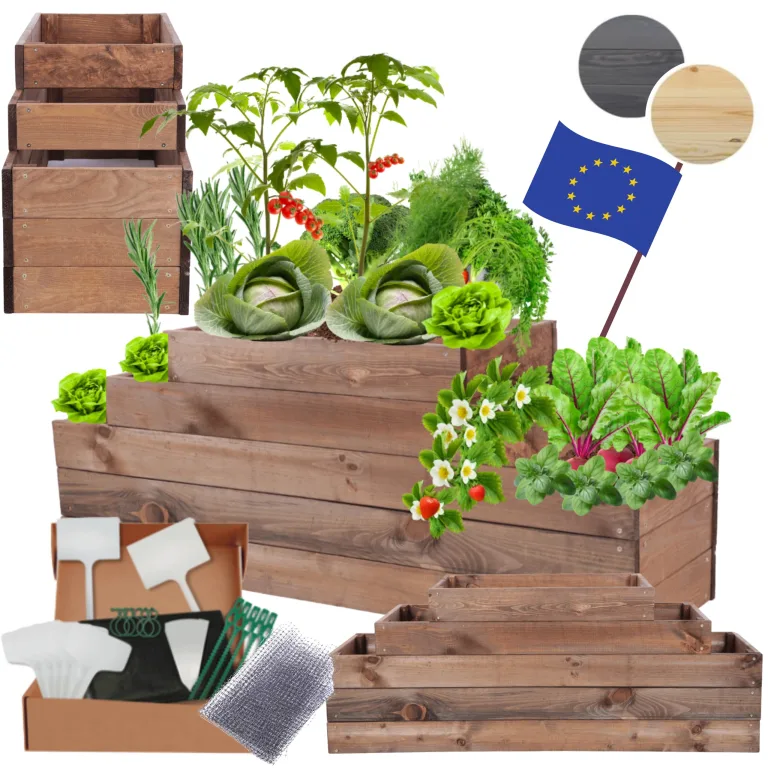 Hochbeet Holz, Kräuterbeet, Gartenbeet, Pflanzbeet, Blumenbeet, Stufenbeet, für Garten und Terrasse, Kiefernholz, Massivholz, höhenverstellbar, Abmessungen 45x117x30 cm, Farbe: Braun – Bild 1