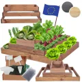 Hochbeet Holz, Kräuterbeet, Gartenbeet, Pflanzbeet, Blumenbeet, Stufenbeet, für Garten und Terrasse, Kiefernholz, Massivholz, höhenverstellbar, Abmessungen 27x117x80 cm, Farbe: Braun - Thumbnail 1