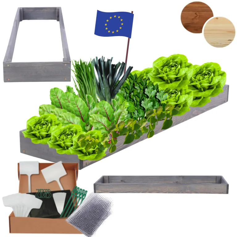 Hochbeet Holz, Kräuterbeet, Gartenbeet, Pflanzbeet, Blumenbeet, Stufenbeet, für Garten und Terrasse, Kiefernholz, Massivholz, höhenverstellbar, Abmessungen 9x30x120 cm, Farbe: Grau – Bild 1