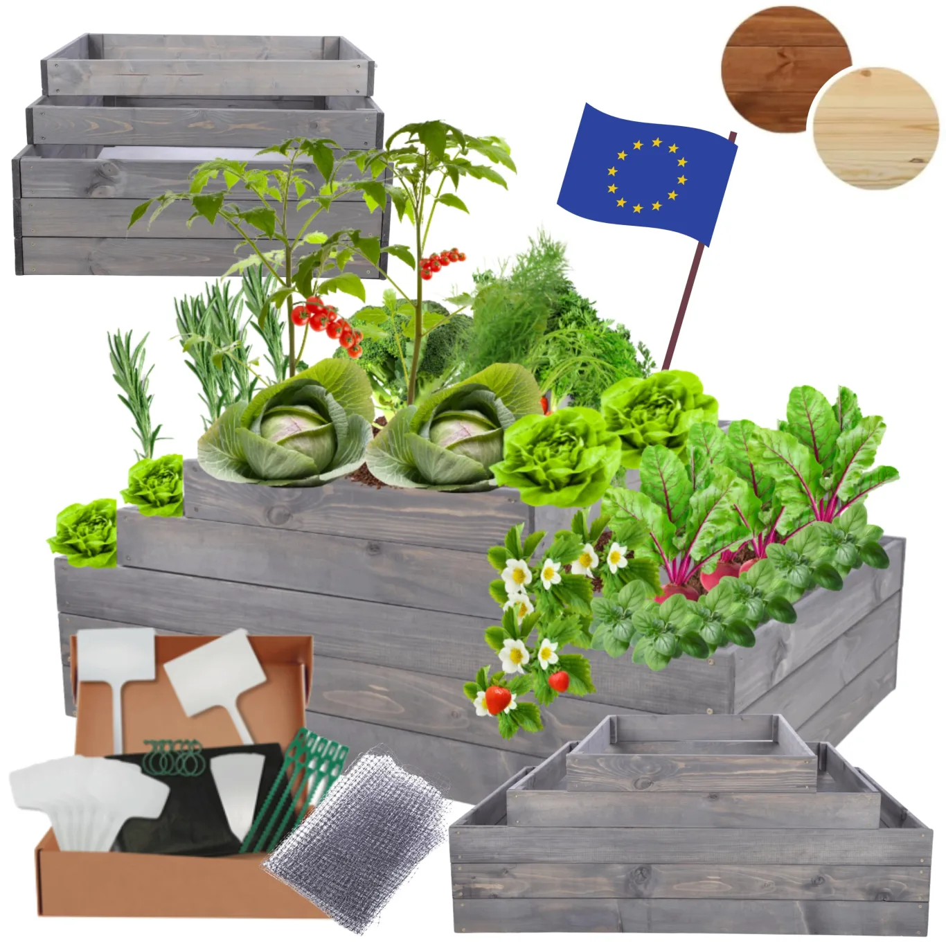 Hochbeet Holz, Kräuterbeet, Gartenbeet, Pflanzbeet, Blumenbeet, Stufenbeet, für Garten und Terrasse, Kiefernholz, Massivholz, höhenverstellbar, Abmessungen 45x117x60 cm, Farbe: Grau - Bild 1