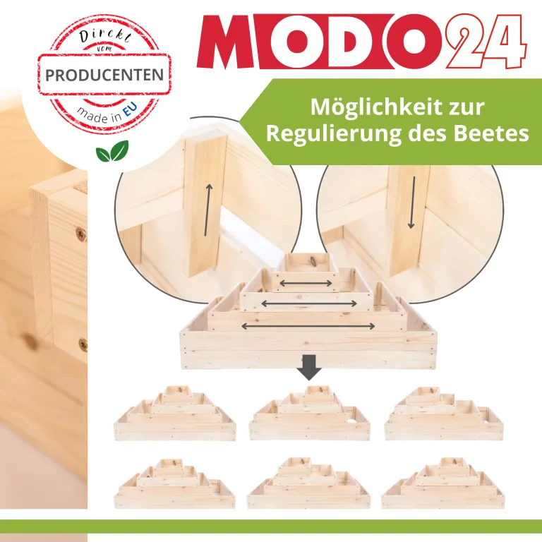 Hochbeet Holz, Kräuterbeet, Gartenbeet, Pflanzbeet, Blumenbeet, Stufenbeet, für Garten und Terrasse, Kiefernholz, Massivholz, höhenverstellbar, Abmessungen 45x117x30 cm, Farbe: Grau – Bild 6