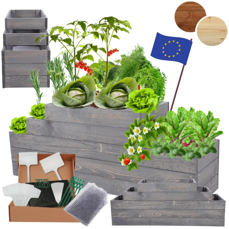 Hochbeet Holz, Kräuterbeet, Gartenbeet, Pflanzbeet, Blumenbeet, Stufenbeet, für Garten und Terrasse, Kiefernholz, Massivholz, höhenverstellbar, Abmessungen 45x117x30 cm, Farbe: Grau – Bild 1