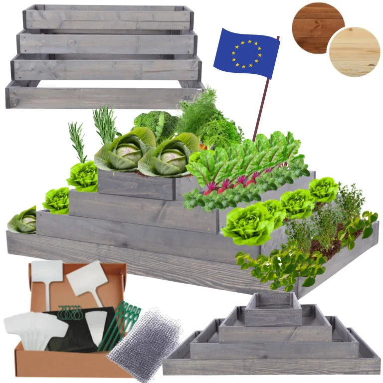 Hochbeet Holz, Kräuterbeet, Gartenbeet, Pflanzbeet, Blumenbeet, Stufenbeet, für Garten und Terrasse, Kiefernholz, Massivholz, höhenverstellbar, Abmessungen 36x117x90 cm, Farbe: Grau – Bild 1