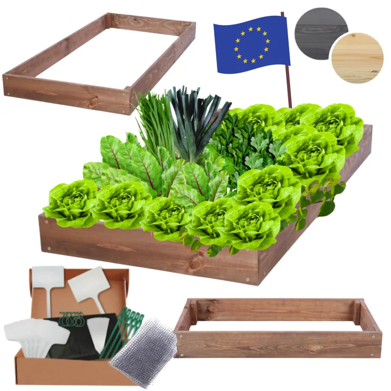 Hochbeet Holz, Kräuterbeet, Gartenbeet, Pflanzbeet, Blumenbeet, Stufenbeet, für Garten und Terrasse, Kiefernholz, Massivholz, höhenverstellbar, Abmessungen 9x60x60 cm, Farbe: Braun – Bild 1