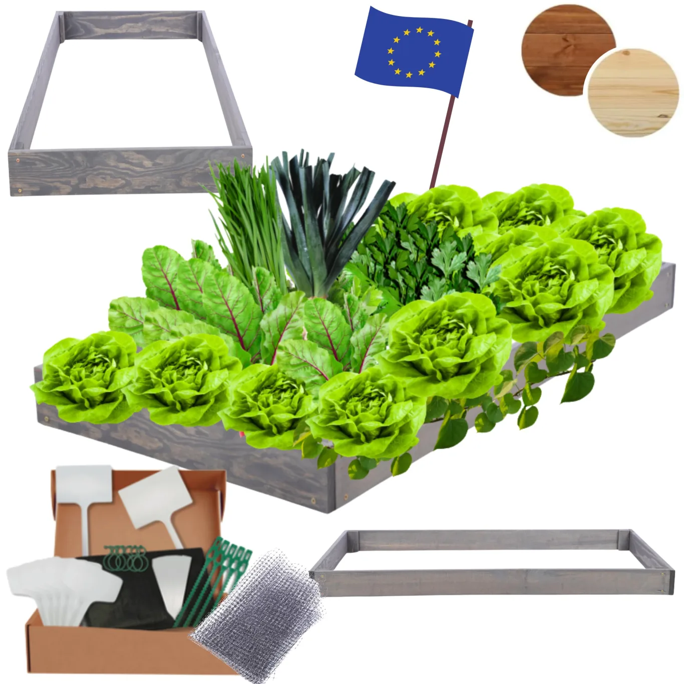 Hochbeet Holz, Kräuterbeet, Gartenbeet, Pflanzbeet, Blumenbeet, Stufenbeet, für Garten und Terrasse, Kiefernholz, Massivholz, höhenverstellbar, Abmessungen 9x60x60 cm, Farbe: Grau - Bild 1