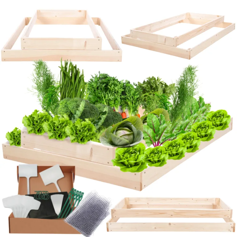 Hochbeet Holz, Kräuterbeet, Gartenbeet, Pflanzbeet, Blumenbeet, Stufenbeet, für Garten und Terrasse, Kiefernholz, Massivholz, höhenverstellbar, Abmessungen 18x90x100 cm, Farbe: Natur – Bild 1