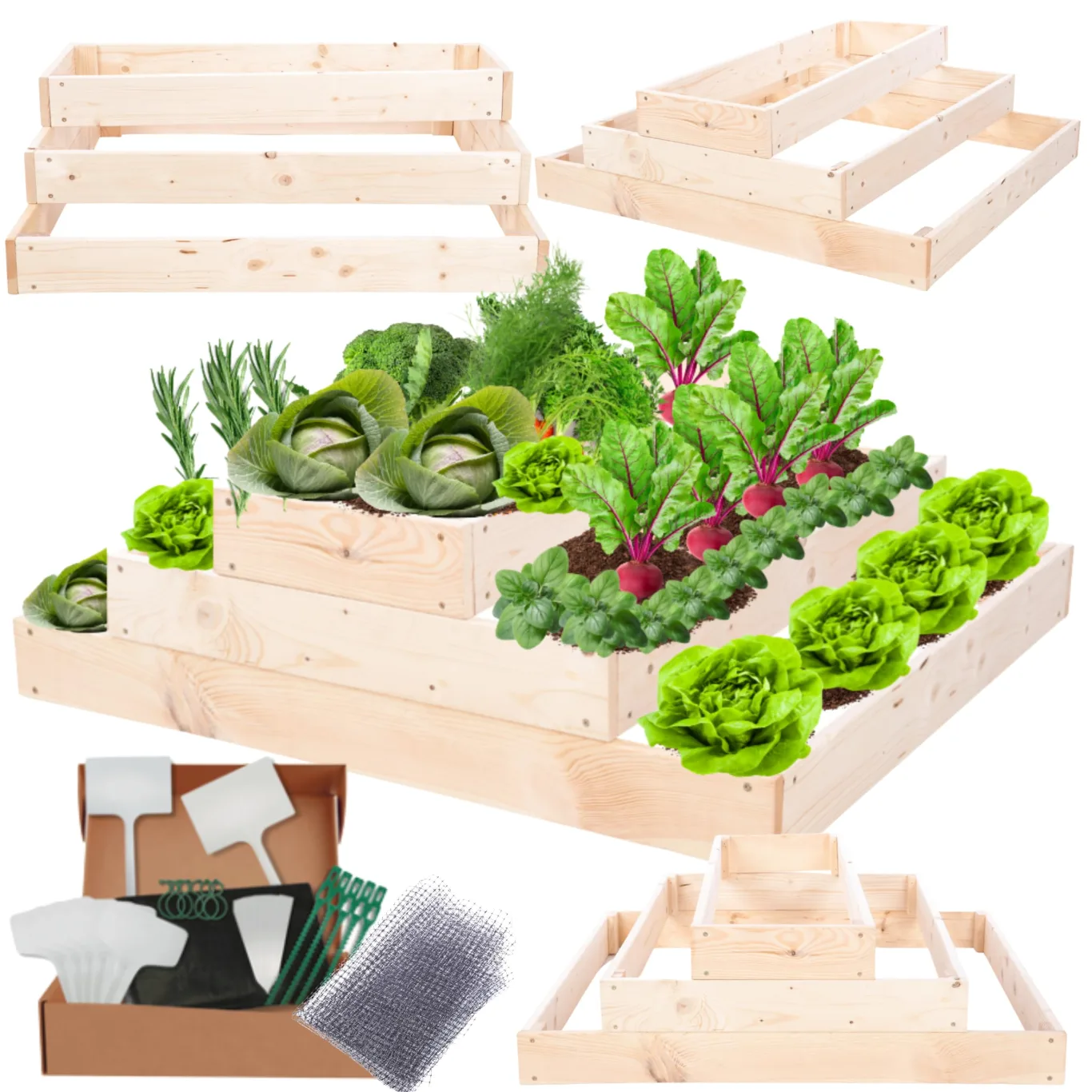 Hochbeet Holz, Kräuterbeet, Gartenbeet, Pflanzbeet, Blumenbeet, Stufenbeet, für Garten und Terrasse, Kiefernholz, Massivholz, höhenverstellbar, Abmessungen 27x90x80 cm, Farbe: Natur - Bild 1