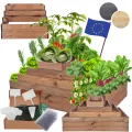 Hochbeet Holz, Kräuterbeet, Gartenbeet, Pflanzbeet, Blumenbeet, Stufenbeet, für Garten und Terrasse, Kiefernholz, Massivholz, höhenverstellbar, Abmessungen 54x117x60 cm, Farbe: Braun - Thumbnail 1
