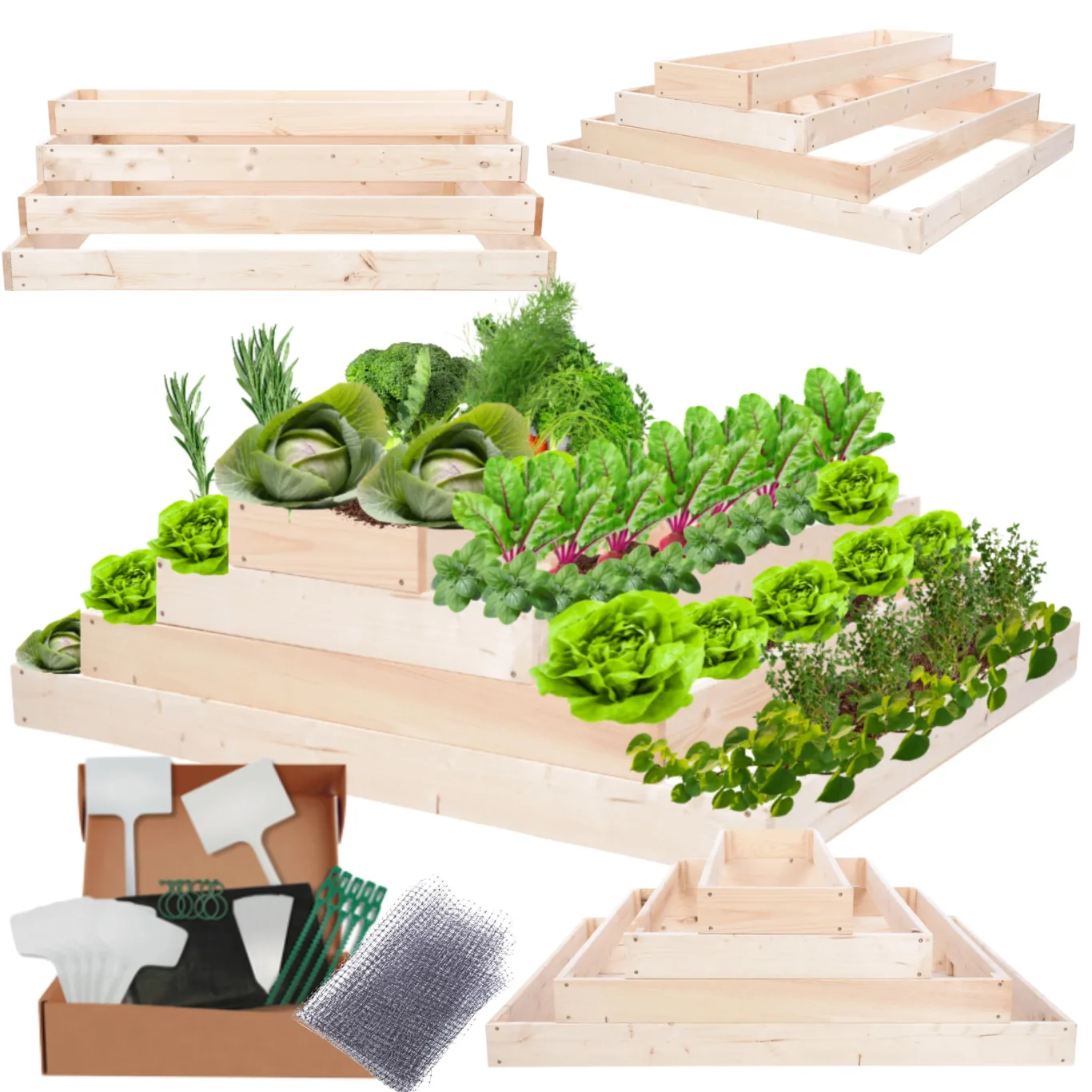 Hochbeet Holz, Kräuterbeet, Gartenbeet, Pflanzbeet, Blumenbeet, Stufenbeet, für Garten und Terrasse, Kiefernholz, Massivholz, höhenverstellbar, Abmessungen 36x117x100 cm, Farbe: Natur - Bild 1