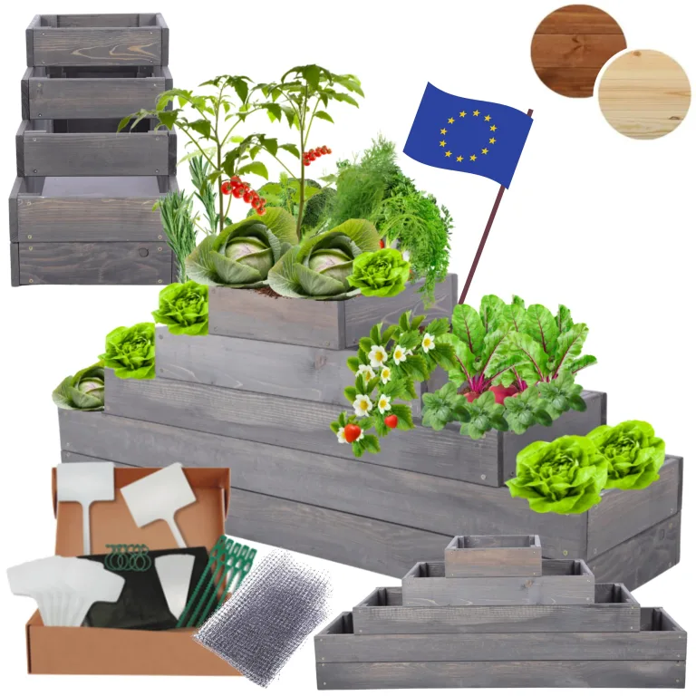 Hochbeet Holz, Kräuterbeet, Gartenbeet, Pflanzbeet, Blumenbeet, Stufenbeet, für Garten und Terrasse, Kiefernholz, Massivholz, höhenverstellbar, Abmessungen 45x117x30 cm, Farbe: Grau – Bild 1