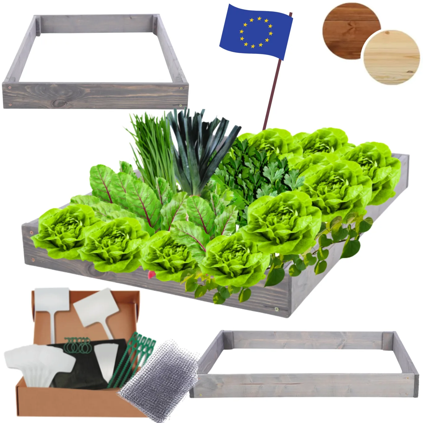 Hochbeet Holz, Kräuterbeet, Gartenbeet, Pflanzbeet, Blumenbeet, Stufenbeet, für Garten und Terrasse, Kiefernholz, Massivholz, höhenverstellbar, Abmessungen 9x60x100 cm, Farbe: Grau - Bild 1