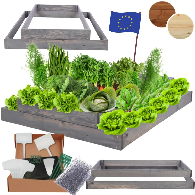 Hochbeet Holz, Kräuterbeet, Gartenbeet, Pflanzbeet, Blumenbeet, Stufenbeet, für Garten und Terrasse, Kiefernholz, Massivholz, höhenverstellbar, Abmessungen 18x90x100 cm, Farbe: Grau – Bild 1