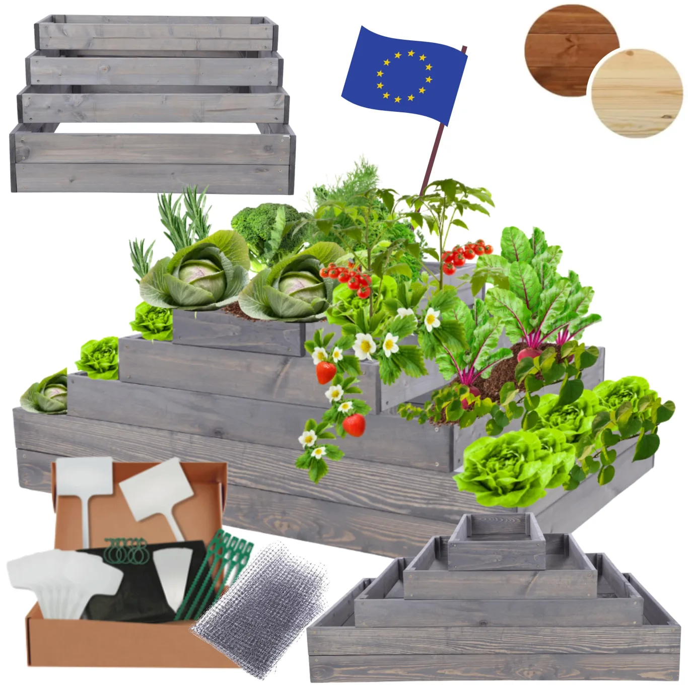 Hochbeet Holz, Kräuterbeet, Gartenbeet, Pflanzbeet, Blumenbeet, Stufenbeet, für Garten und Terrasse, Kiefernholz, Massivholz, höhenverstellbar, Abmessungen 45x117x60 cm, Farbe: Grau - Bild 1