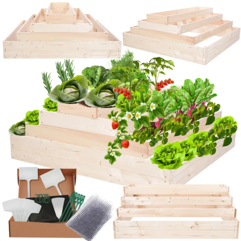 Hochbeet Holz, Kräuterbeet, Gartenbeet, Pflanzbeet, Blumenbeet, Stufenbeet, für Garten und Terrasse, Kiefernholz, Massivholz, höhenverstellbar, Abmessungen 18x60x30 cm, Farbe: Grau – Bild 10