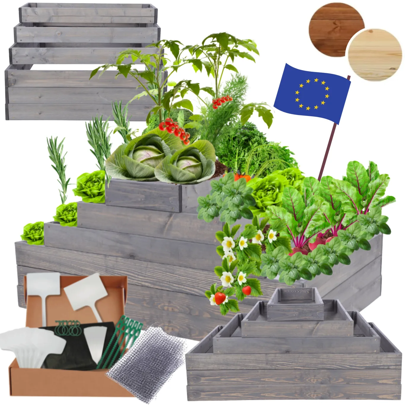 Hochbeet Holz, Kräuterbeet, Gartenbeet, Pflanzbeet, Blumenbeet, Stufenbeet, für Garten und Terrasse, Kiefernholz, Massivholz, höhenverstellbar, Abmessungen 54x117x100 cm, Farbe: Grau - Bild 1