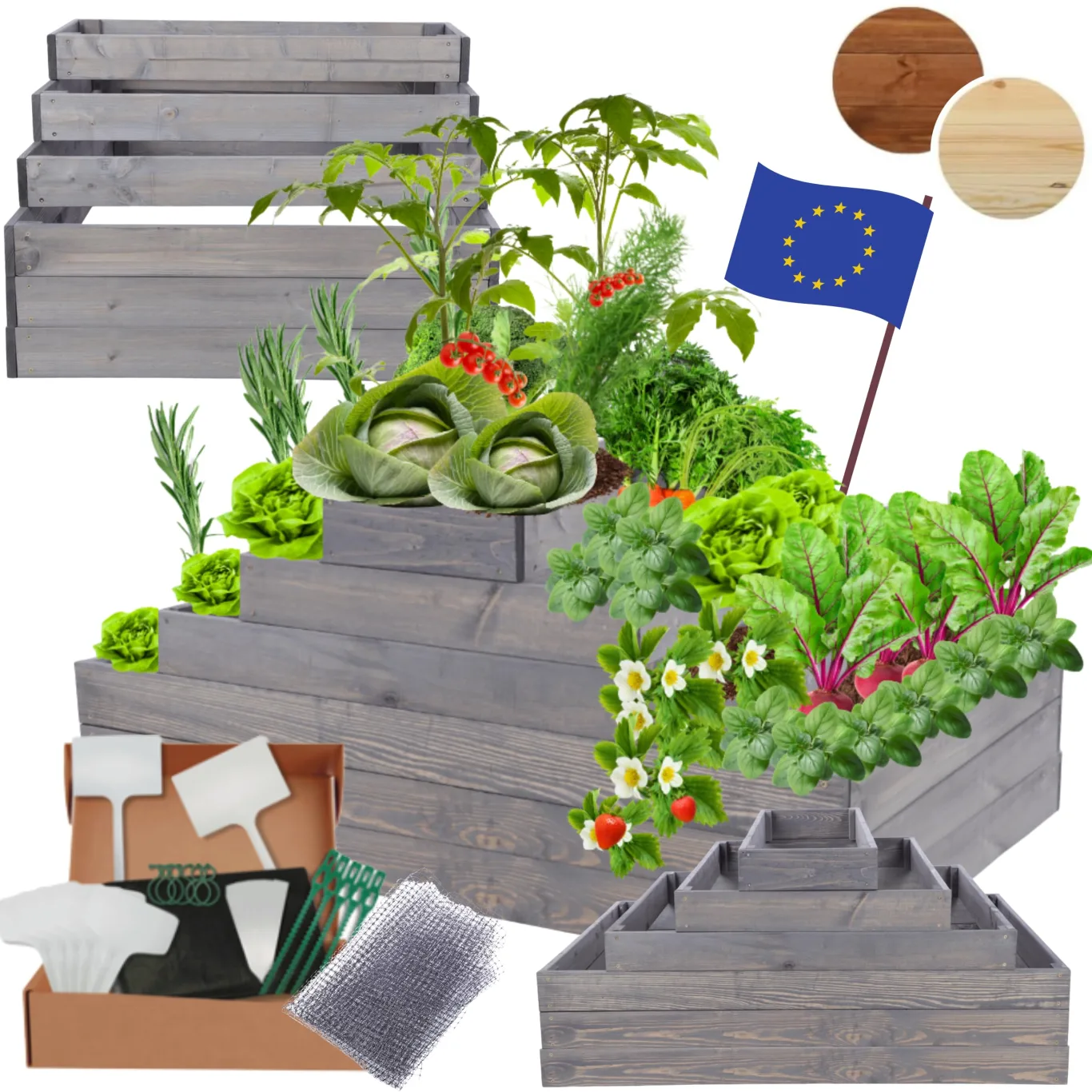 Hochbeet Holz, Kräuterbeet, Gartenbeet, Pflanzbeet, Blumenbeet, Stufenbeet, für Garten und Terrasse, Kiefernholz, Massivholz, höhenverstellbar, Abmessungen 54x117x60 cm, Farbe: Grau - Bild 1