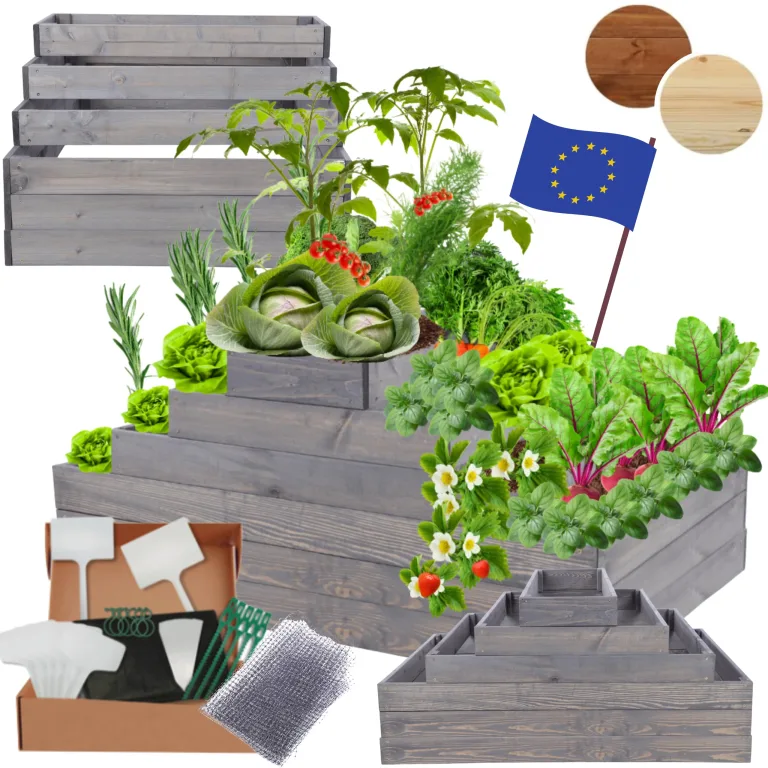 Hochbeet Holz, Kräuterbeet, Gartenbeet, Pflanzbeet, Blumenbeet, Stufenbeet, für Garten und Terrasse, Kiefernholz, Massivholz, höhenverstellbar, Abmessungen 54x117x60 cm, Farbe: Grau – Bild 1