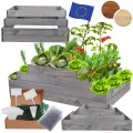 Hochbeet Holz, Kräuterbeet, Gartenbeet, Pflanzbeet, Blumenbeet, Stufenbeet, für Garten und Terrasse, Kiefernholz, Massivholz, höhenverstellbar, Abmessungen 36x117x80 cm, Farbe: Grau - Thumbnail 1