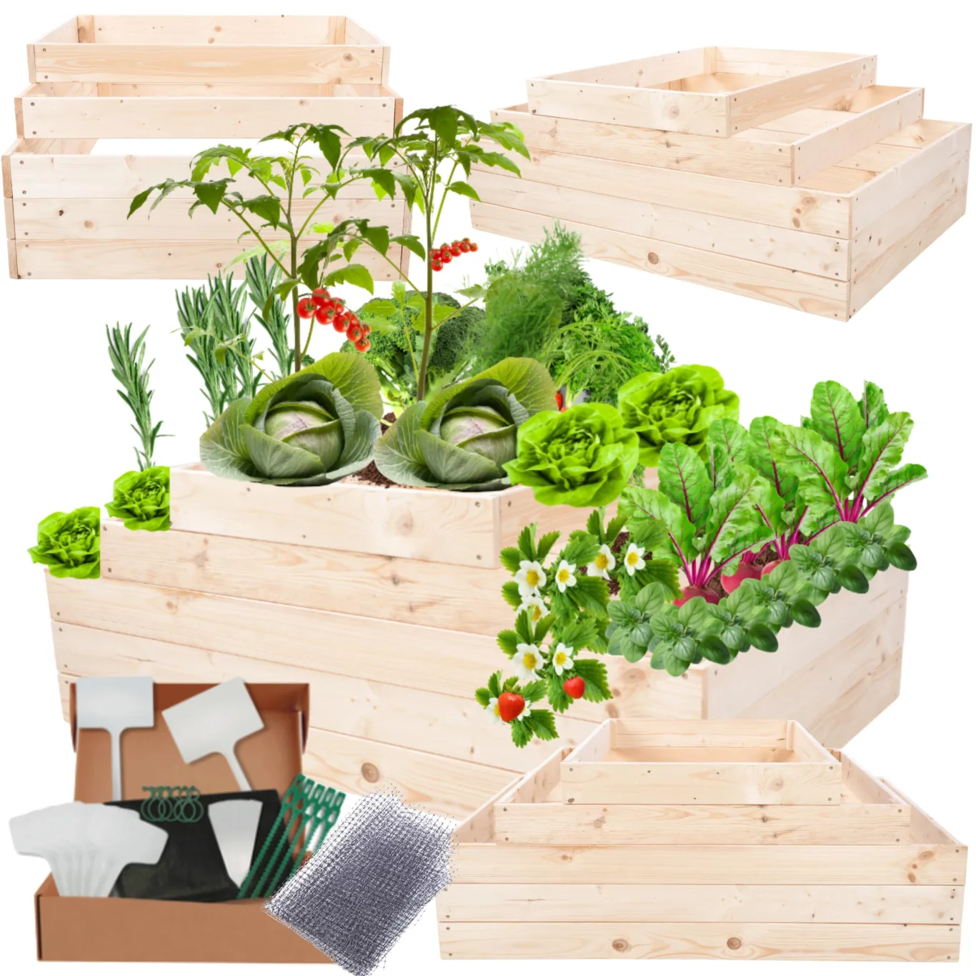 Hochbeet Holz, Kräuterbeet, Gartenbeet, Pflanzbeet, Blumenbeet, Stufenbeet, für Garten und Terrasse, Kiefernholz, Massivholz, höhenverstellbar, Abmessungen 45x117x80 cm, Farbe: Natur - Bild 1