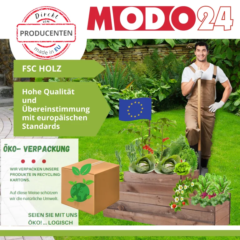 Hochbeet Holz, Kräuterbeet, Gartenbeet, Pflanzbeet, Blumenbeet, Stufenbeet, für Garten und Terrasse, Kiefernholz, Massivholz, höhenverstellbar, Abmessungen 54x117x30 cm, Farbe: Grau – Bild 8
