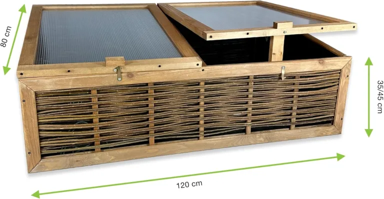 GARTENETAGE Frühbeet mit Weidengeflecht – Witterungsbeständiges Mini-Gewächshaus 120x80x35/45 cm mit schützender Abdeckung für Kräuter- und Gemüseanbau – Bild 4