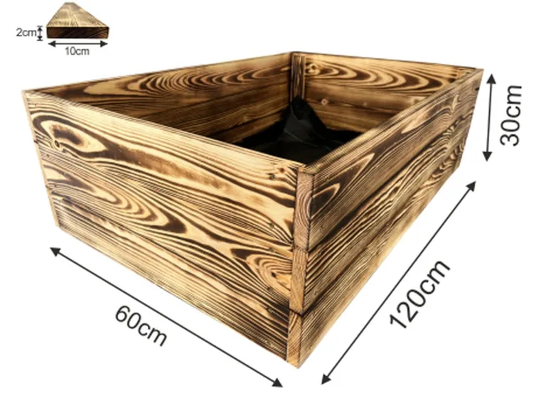 Lermowoood Hochbeet aus Holz 120x60x30 cm Geflammt – Pflanzkasten für Gemüse & Kräuter – mit Agrovließ – steckbar & stapelbar- Aussenbereich ideal für Garten, Balkon & Terrasse – Bild 3
