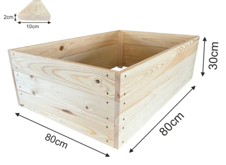 Lermowoood Hochbeet aus Holz 80x80x30 cm Natur – Pflanzkasten für Gemüse & Kräuter – mit Agrovließ – steckbar & stapelbar- Aussenbereich ideal für Garten, Balkon & Terrasse – Bild 3