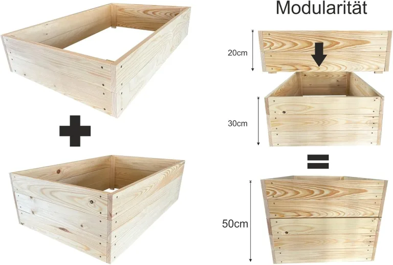 Lermowoood Hochbeet aus Holz 120x60x30 cm Natur – Pflanzkasten für Gemüse & Kräuter – mit Agrovließ – steckbar & stapelbar- Aussenbereich ideal für Garten, Balkon & Terrasse – Bild 5