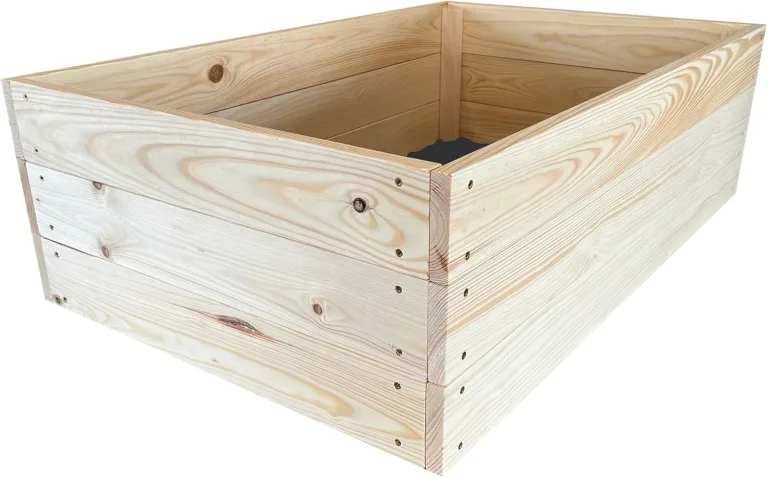 Lermowoood Hochbeet aus Holz 120x60x30 cm Natur – Pflanzkasten für Gemüse & Kräuter – mit Agrovließ – steckbar & stapelbar- Aussenbereich ideal für Garten, Balkon & Terrasse – Bild 2
