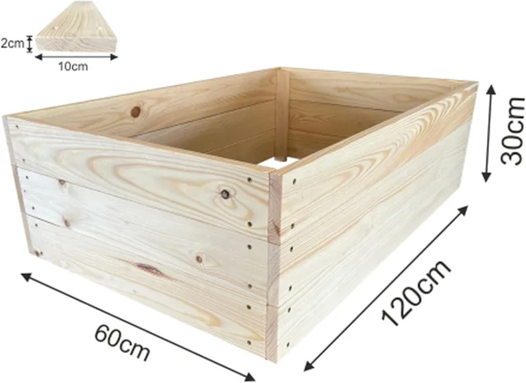 Lermowoood Hochbeet aus Holz 120x60x30 cm Natur – Pflanzkasten für Gemüse & Kräuter – mit Agrovließ – steckbar & stapelbar- Aussenbereich ideal für Garten, Balkon & Terrasse – Bild 3