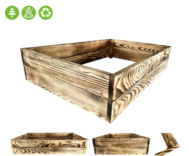 Lermowoood Hochbeet aus Holz 80x80x20 cm Geflammt – Pflanzkasten für Gemüse & Kräuter – mit Agrovließ – steckbar & stapelbar- Aussenbereich ideal für Garten, Balkon & Terrasse – Bild 6