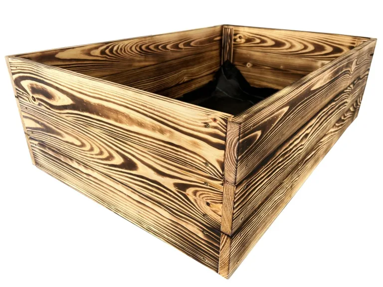Lermowoood Hochbeet aus Holz 80x80x30 cm Geflammt – Pflanzkasten für Gemüse & Kräuter – mit Agrovließ – steckbar & stapelbar- Aussenbereich ideal für Garten, Balkon & Terrasse – Bild 2