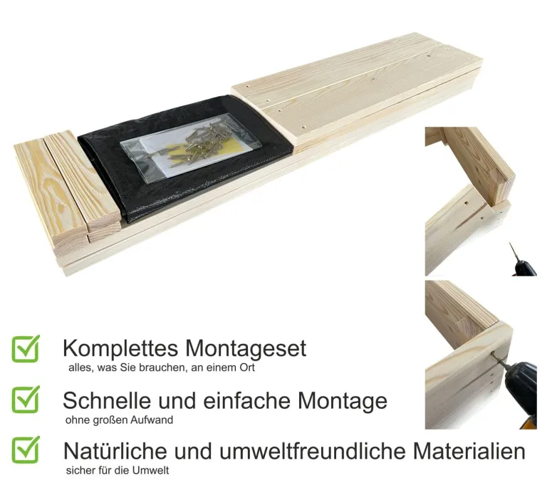 Lermowoood Hochbeet aus Holz 40x40x30 cm Natur – Pflanzkasten für Gemüse & Kräuter – mit Agrovließ – steckbar & stapelbar- Aussenbereich ideal für Garten, Balkon & Terrasse – Bild 4