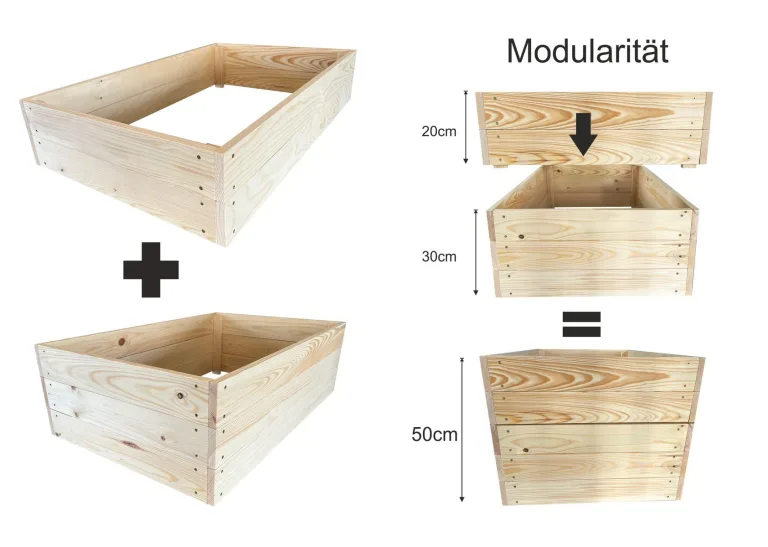Lermowoood Hochbeet aus Holz 40x40x30 cm Natur – Pflanzkasten für Gemüse & Kräuter – mit Agrovließ – steckbar & stapelbar- Aussenbereich ideal für Garten, Balkon & Terrasse – Bild 5